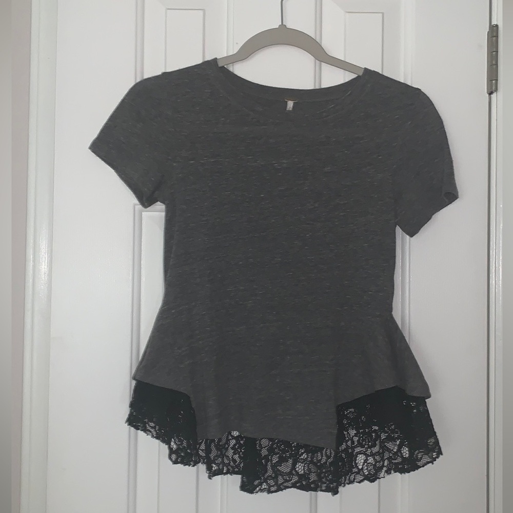 Free People gray and black lace shirt sz Small - Picture 1 of 9